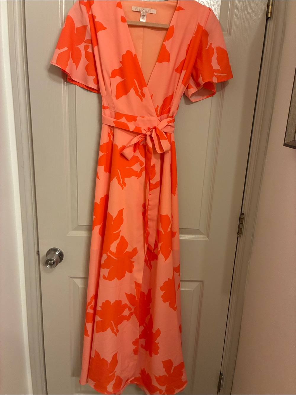 Hutch Coral and Orange Floral Wrap Maxi‎ Dress